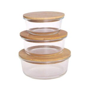3-PIECE BAMBOO LID GLASS BOWLS (ROUND)