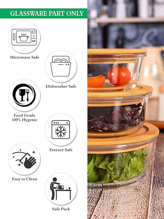 3-PIECE BAMBOO LID GLASS BOWLS (ROUND) - Image 2