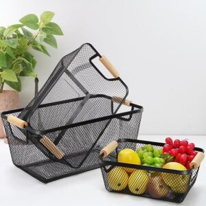3 PIECE MESH  BASKET WITH BAMBOO HANDLE