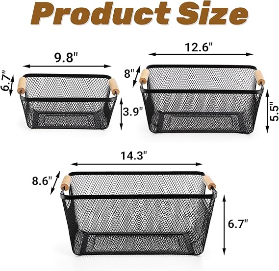 3 PIECE MESH  BASKET WITH BAMBOO HANDLE - Image 3