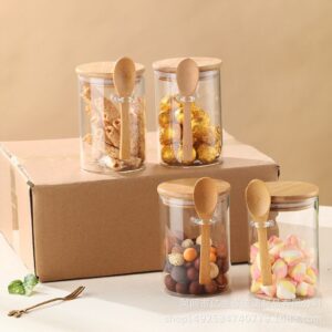 4-PIECE BAMBOO LID GLASS JARS WITH SPOON