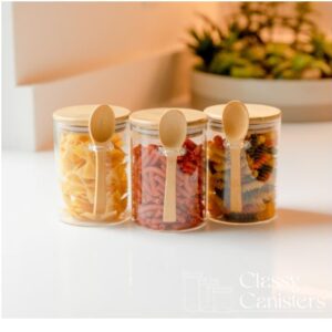 BAMBOO LID GLASS JARS WITH SPOON