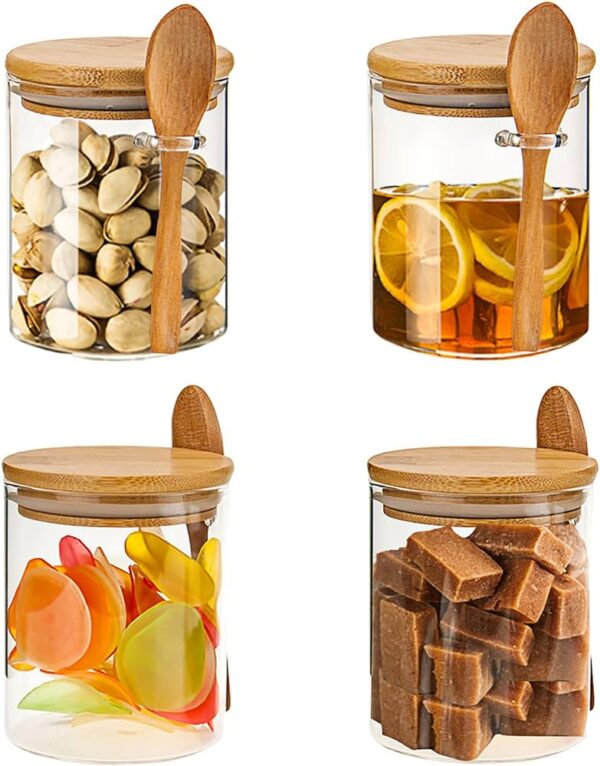 4-PIECE BAMBOO LID GLASS JARS WITH SPOON - Image 2