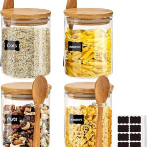 4-PIECE BAMBOO LID GLASS JARS WITH SPOON