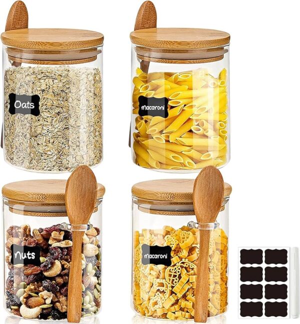4-PIECE BAMBOO LID GLASS JARS WITH SPOON