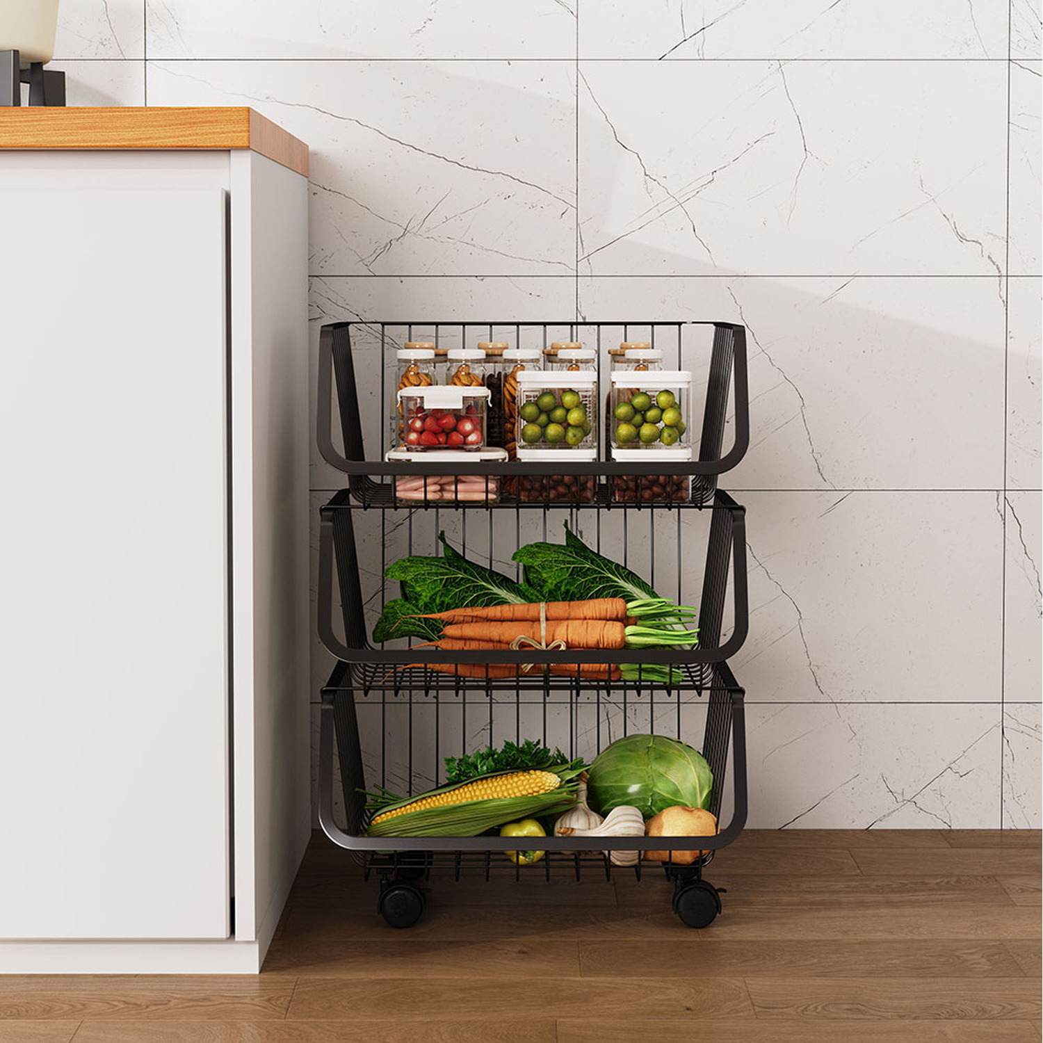 5 LAYER STACKABLE VEGETABLE BASKET TROLLEY - Image 3