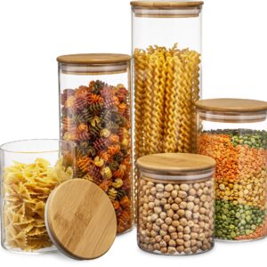 5 PIECE BAMBOO LID GLASS JAR