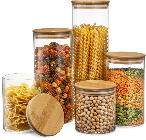 5 PIECE BAMBOO LID GLASS JAR