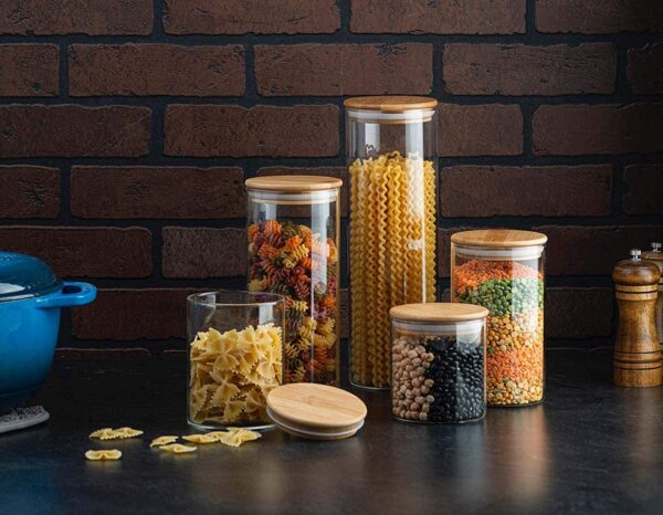 5 PIECE BAMBOO LID GLASS JAR - Image 2