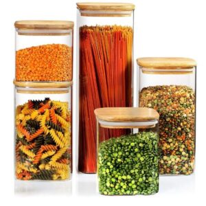 5-PIECE BAMBOO LID SQUARE GLASS JAR