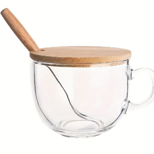 GLASS CUP WITH BAMBOO LID & SPOON
