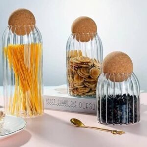 STRIPED STORAGE JAR WITH CORK LID