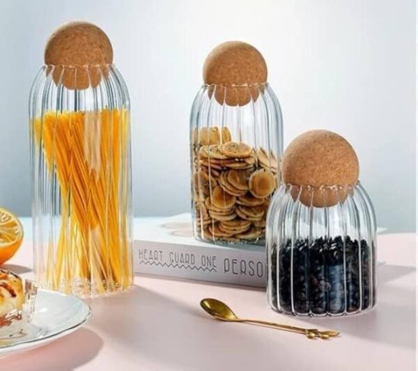 STRIPED STORAGE JAR WITH CORK LID