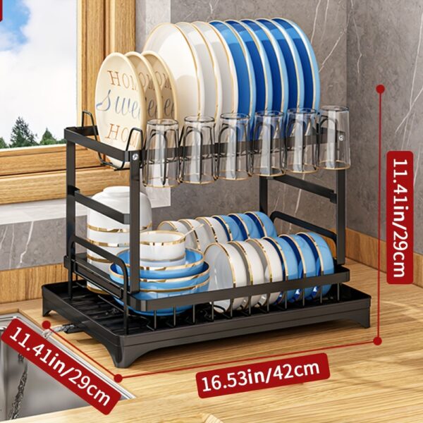 DOUBLE DISH DRAIN RACK (BLACK) - Image 2