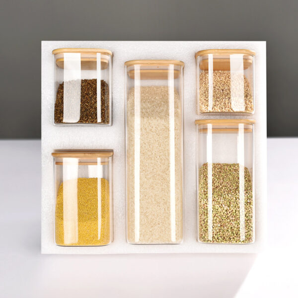 5-PIECE BAMBOO LID SQUARE GLASS JAR - Image 2
