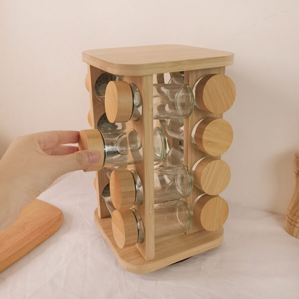 ROTATING STAND WITH BAMBOO LID SPICE JARS - Image 2