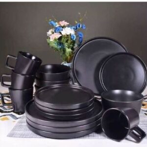 16PCS STONEWARE DINNER SET (BLACK)