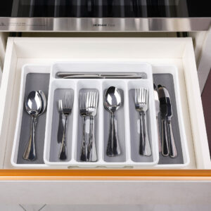 EXPANDABLE PLASTIC CUTLERY ORGANIZER (BUMPY GRID)