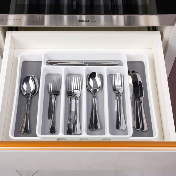EXPANDABLE PLASTIC CUTLERY ORGANIZER (BUMPY GRID)
