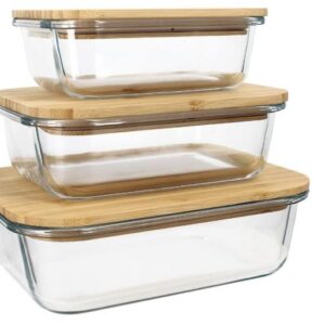 3-PIECE BAMBOO LID GLASS BOWLS