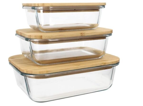 3-PIECE BAMBOO LID GLASS BOWLS