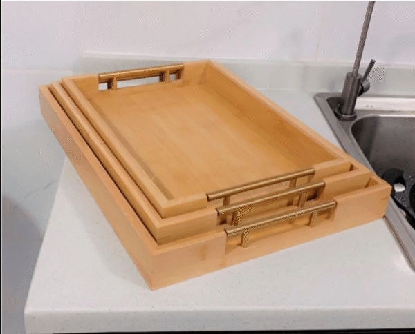 3 SET BAMBOO TRAY WITH GOLD HANDLE (RECTANGULAR) - Image 3