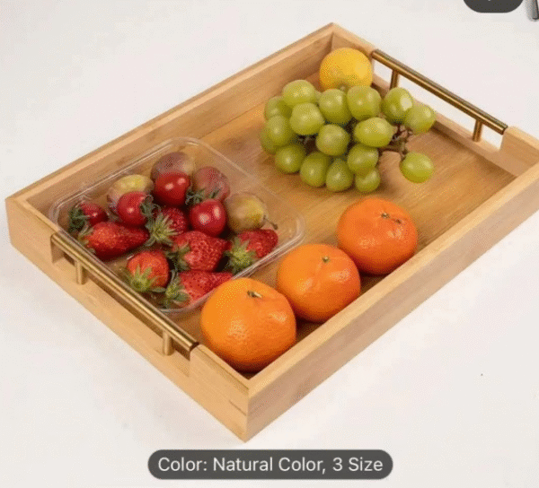 3 SET BAMBOO TRAY WITH GOLD HANDLE (RECTANGULAR) - Image 4