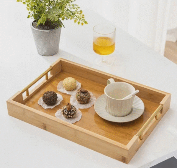 3 SET BAMBOO TRAY WITH GOLD HANDLE (RECTANGULAR) - Image 2