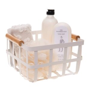 METAL STORAGE BASKET WITH WOODEN HANDLE