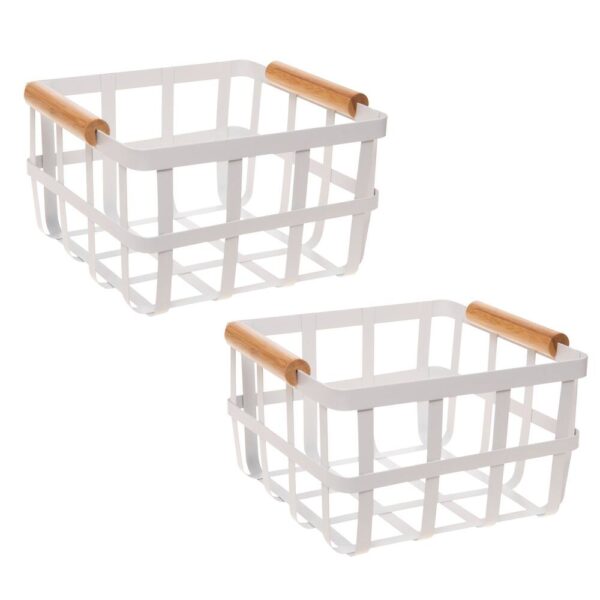 METAL STORAGE BASKET WITH WOODEN HANDLE - Image 2