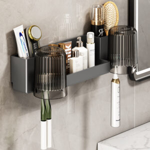 BLACK TOOTHBRUSH HOLDER WITH DOUBLE CUP