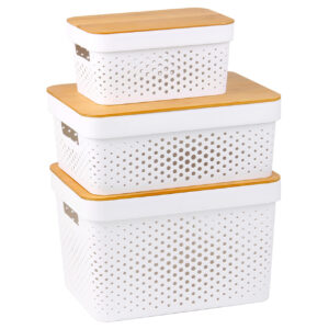 3 SET PERFORATED BASKET WITH BAMBOO LID