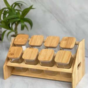 8-PIECE BAMBOO LID JAR WITH TRAPEZIUM STAND