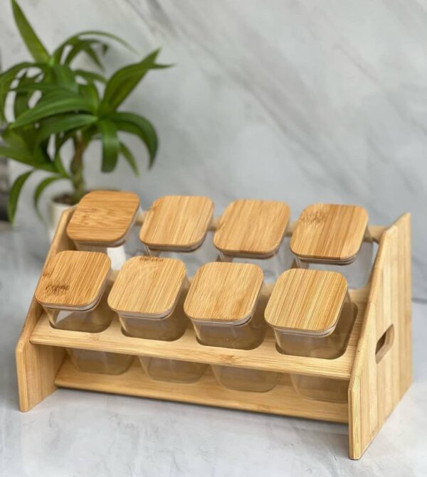 8-PIECE BAMBOO LID JAR WITH TRAPEZIUM STAND