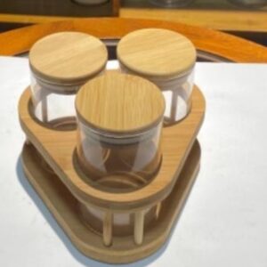 3-PIECE BAMBOO LID JAR WITH CONE STAND