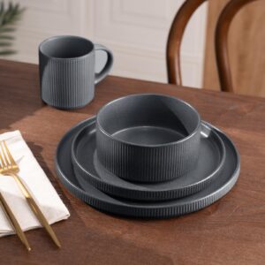 16PCS STRIPED STONEWARE DINNER PLATE