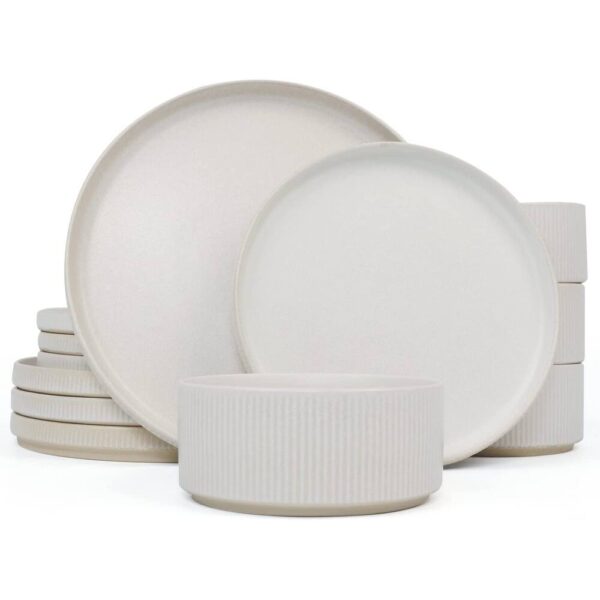 16PCS STRIPED STONEWARE DINNER PLATE - Image 2