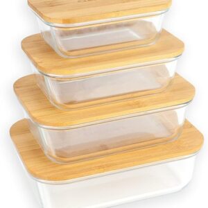 4-PIECE BAMBOO LID GLASS BOWLS (RECTANGULAR)