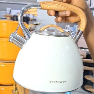 3L TRITOWER WHISTLING KETTLE WITH BAMBOO HANDLE (CREAM)
